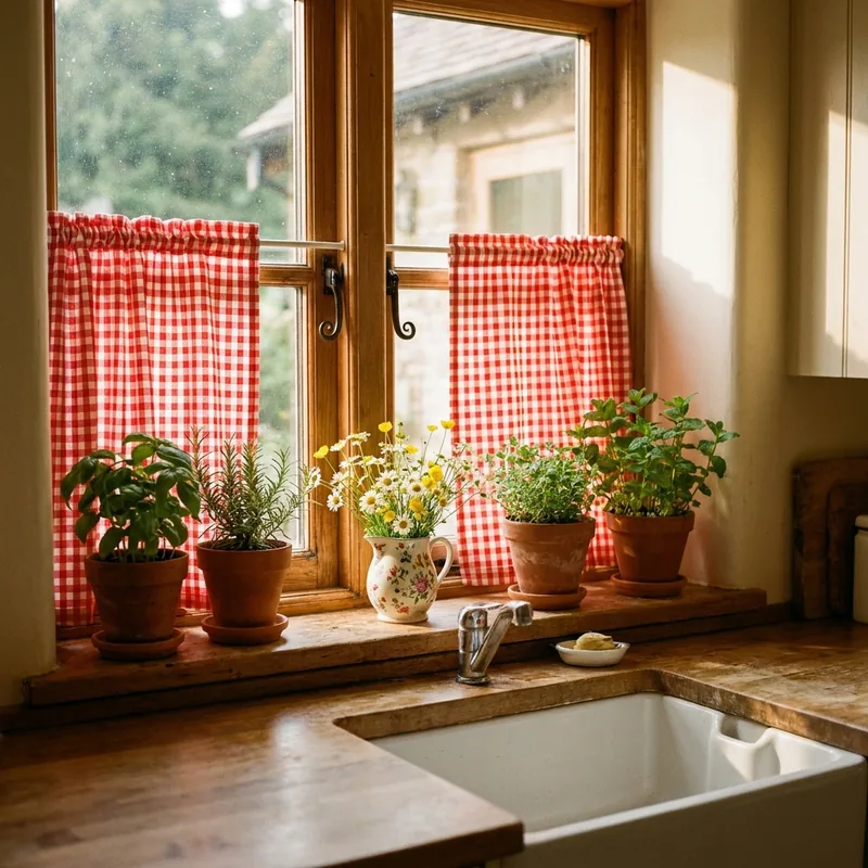 Checkerboard & Gingham Café Curtains for a Cottage Kitchen