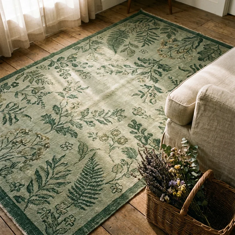 Green Cottagecore Rugs: Sage & Forest Floral Picks