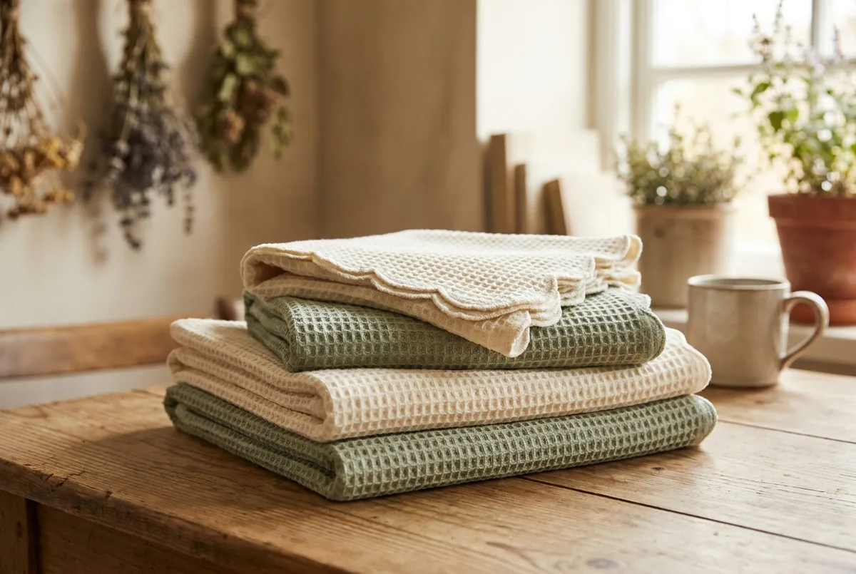 Scalloped & Waffle-Weave Towels for a Cottagecore Bathroom